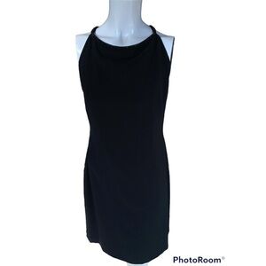 ABS Allen Schwartz Black Sleeveless Dress Beaded Neckline Straps Open Back (L)‍‍
